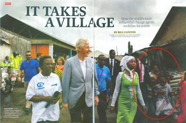 Former President Clinton on a mission to Africa but look in the circle to the right.